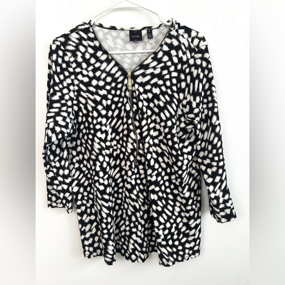 Women’s Rafaella Black & White Top With 1/2 Zip and 3/4 Sleeves 1XL